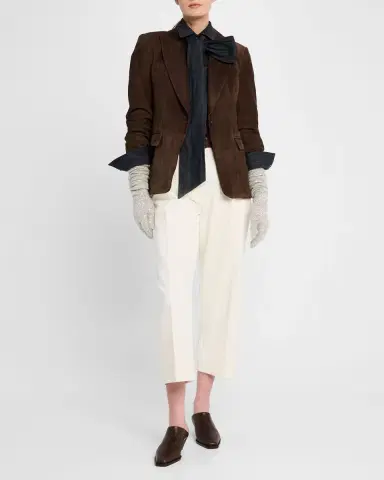 Brunello Cucinelli Suede Single-Breasted Blazer Jacket | Thumbnail 2 Brunello Cucinelli Suede Single-Breasted Blazer Jacket | Thumbnail 2
