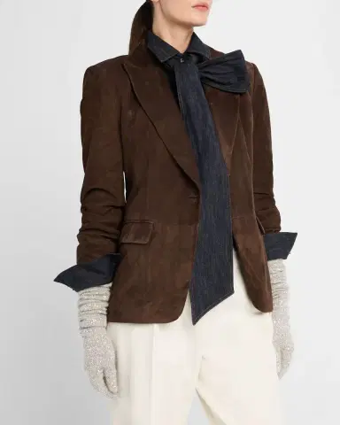 Brunello Cucinelli Suede Single-Breasted Blazer Jacket | Thumbnail 4 Brunello Cucinelli Suede Single-Breasted Blazer Jacket | Thumbnail 4