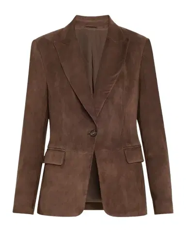 Brunello Cucinelli Suede Single-Breasted Blazer Jacket | Thumbnail 1 Brunello Cucinelli Suede Single-Breasted Blazer Jacket | Thumbnail 1