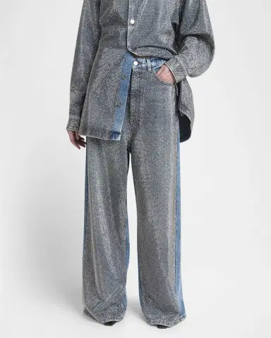 Stella McCartney Crystal Hotfix Wide Leg Jeans | Thumbnail 4 Stella McCartney Crystal Hotfix Wide Leg Jeans | Thumbnail 4