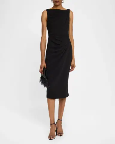 Badgley Mischka Collection Sleeveless Draped Midi Dress | Thumbnail 2 Badgley Mischka Collection Sleeveless Draped Midi Dress | Thumbnail 2