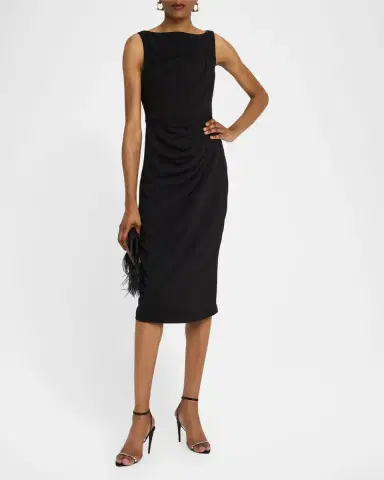 Badgley Mischka Collection Sleeveless Draped Midi Dress | Thumbnail 4 Badgley Mischka Collection Sleeveless Draped Midi Dress | Thumbnail 4