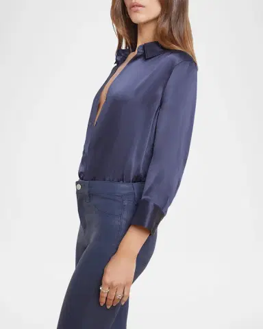L'AGENCE Dani Silk Satin 3/4-Sleeve Button-Down Blouse | Thumbnail 5 L'AGENCE Dani Silk Satin 3/4-Sleeve Button-Down Blouse | Thumbnail 5