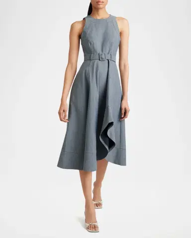 Cinq à Sept Zelda Belted Asymmetric Sleeveless Denim Midi Dress | Thumbnail 2 Cinq à Sept Zelda Belted Asymmetric Sleeveless Denim Midi Dress | Thumbnail 2