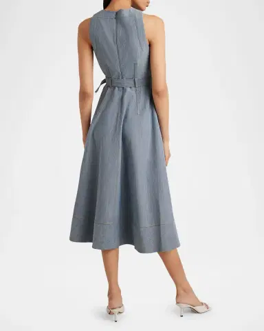 Cinq à Sept Zelda Belted Asymmetric Sleeveless Denim Midi Dress | Thumbnail 3 Cinq à Sept Zelda Belted Asymmetric Sleeveless Denim Midi Dress | Thumbnail 3