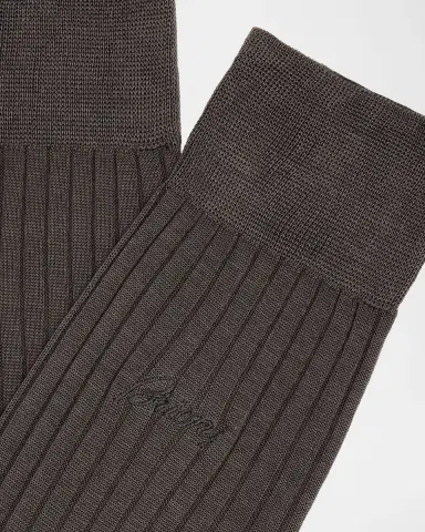 Brioni Men's Ribbed Cotton Crew Socks | Thumbnail 2 Brioni Men's Ribbed Cotton Crew Socks | Thumbnail 2