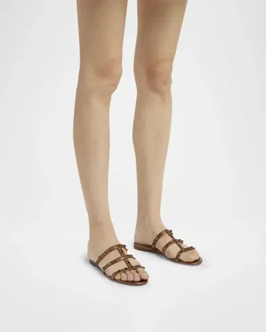Valentino Garavani Rockstud Metallic City Flat Slide Sandals | Thumbnail 2 Valentino Garavani Rockstud Metallic City Flat Slide Sandals | Thumbnail 2