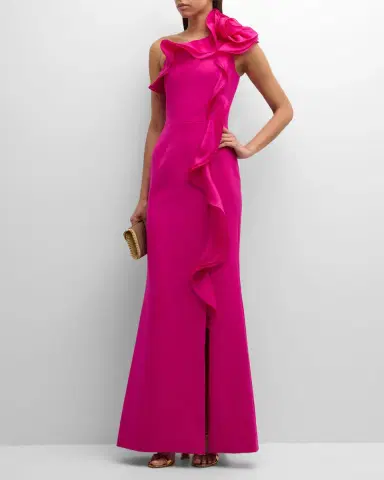 Rickie Freeman for Teri Jon One-Shoulder Ruffle Column Gown | Thumbnail 2 Rickie Freeman for Teri Jon One-Shoulder Ruffle Column Gown | Thumbnail 2