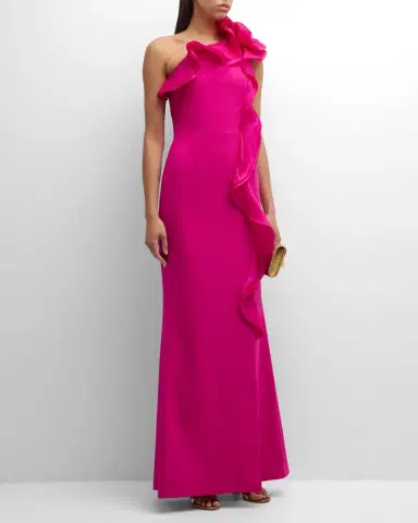 Rickie Freeman for Teri Jon One-Shoulder Ruffle Column Gown | Thumbnail 3 Rickie Freeman for Teri Jon One-Shoulder Ruffle Column Gown | Thumbnail 3