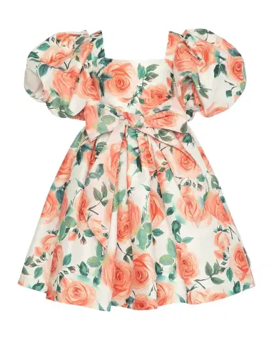 Mama Luma Girl 's Rose Balloon-Sleeve Dress, SIze 3T-12 | Thumbnail 1 Mama Luma Girl 's Rose Balloon-Sleeve Dress, SIze 3T-12 | Thumbnail 1