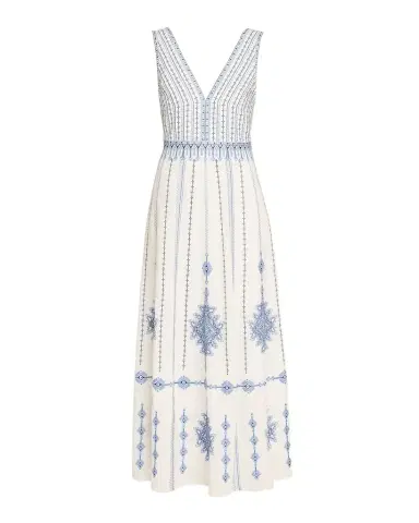 Emporio Sirenuse Nellie Astragal Embroidered Sleeveless Maxi Dress | Thumbnail 1 Emporio Sirenuse Nellie Astragal Embroidered Sleeveless Maxi Dress | Thumbnail 1