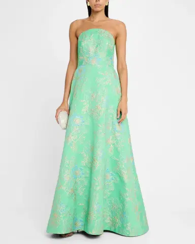 Rickie Freeman for Teri Jon Strapless Metallic Floral Jacquard Gown | Thumbnail 2 Rickie Freeman for Teri Jon Strapless Metallic Floral Jacquard Gown | Thumbnail 2