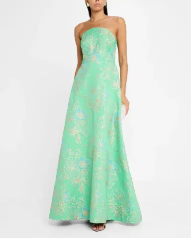 Rickie Freeman for Teri Jon Strapless Metallic Floral Jacquard Gown | Thumbnail 4 Rickie Freeman for Teri Jon Strapless Metallic Floral Jacquard Gown | Thumbnail 4
