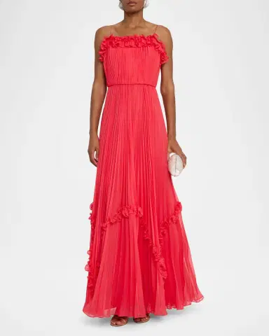 BCBGMAXAZRIA Sleeveless Pleated Ruffle-Trim Gown | Thumbnail 4 BCBGMAXAZRIA Sleeveless Pleated Ruffle-Trim Gown | Thumbnail 4