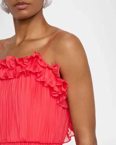 BCBGMAXAZRIA Sleeveless Pleated Ruffle-Trim Gown | Thumbnail 5 BCBGMAXAZRIA Sleeveless Pleated Ruffle-Trim Gown | Thumbnail 5