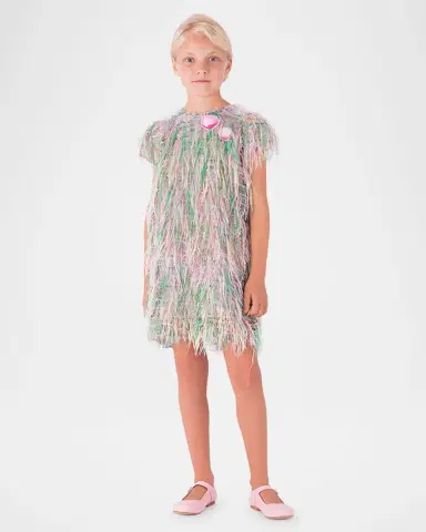 Mama Luma Girl 's Rainbow Tassel Short-Sleeve Dress, Size 3T-12 | Thumbnail 2 Mama Luma Girl 's Rainbow Tassel Short-Sleeve Dress, Size 3T-12 | Thumbnail 2