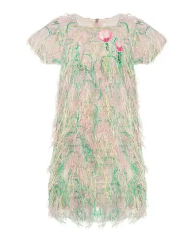 Mama Luma Girl 's Rainbow Tassel Short-Sleeve Dress, Size 3T-12 | Thumbnail 1 Mama Luma Girl 's Rainbow Tassel Short-Sleeve Dress, Size 3T-12 | Thumbnail 1