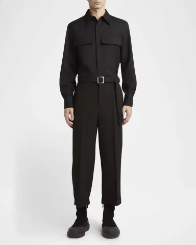 Jil Sander Men's Wool Two-Pocket Work Shirt | Thumbnail 2 Jil Sander Men's Wool Two-Pocket Work Shirt | Thumbnail 2