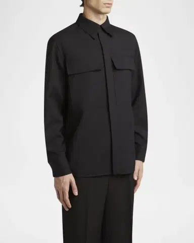 Jil Sander Men's Wool Two-Pocket Work Shirt | Thumbnail 4 Jil Sander Men's Wool Two-Pocket Work Shirt | Thumbnail 4