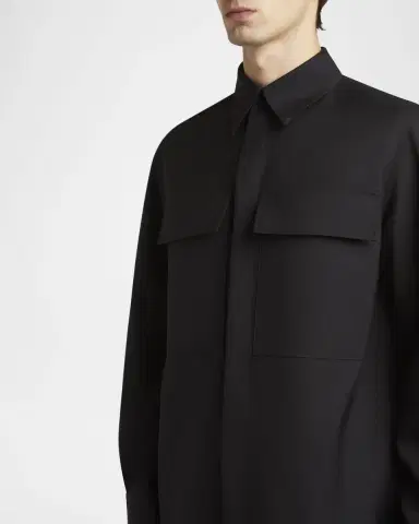 Jil Sander Men's Wool Two-Pocket Work Shirt | Thumbnail 5 Jil Sander Men's Wool Two-Pocket Work Shirt | Thumbnail 5