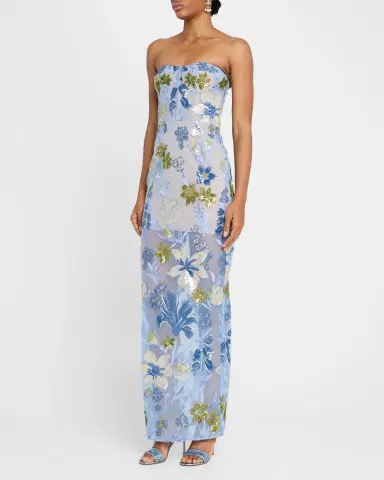 Bronx and Banco Dahlia Sequin Floral Column Gown | Thumbnail 2 Bronx and Banco Dahlia Sequin Floral Column Gown | Thumbnail 2