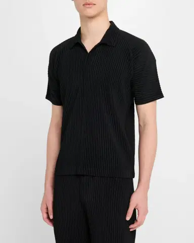 Homme Plissé Issey Miyake Men 's Pleated Johnny Collar Polo Shirt | Thumbnail 4 Homme Plissé Issey Miyake Men 's Pleated Johnny Collar Polo Shirt | Thumbnail 4