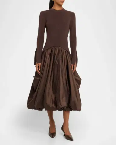 SIMKHAI Kenlie Mixed Media Bubble Midi Dress | Thumbnail 2 SIMKHAI Kenlie Mixed Media Bubble Midi Dress | Thumbnail 2