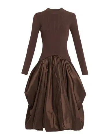 SIMKHAI Kenlie Mixed Media Bubble Midi Dress | Thumbnail 1 SIMKHAI Kenlie Mixed Media Bubble Midi Dress | Thumbnail 1