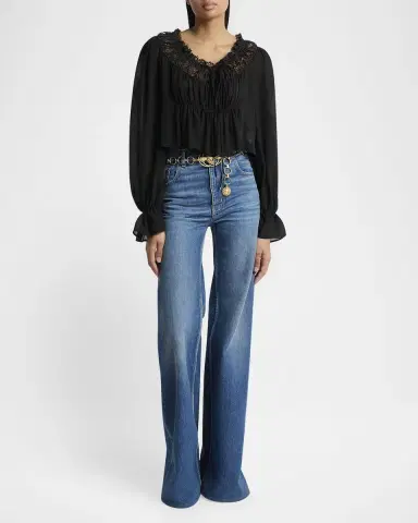 Chloe Ruched Lace Silk Peasant Blouse | Thumbnail 2 Chloe Ruched Lace Silk Peasant Blouse | Thumbnail 2