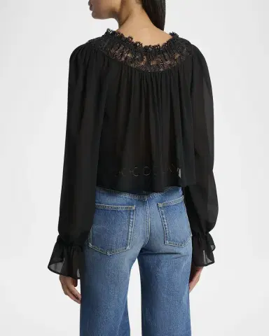 Chloe Ruched Lace Silk Peasant Blouse | Thumbnail 3 Chloe Ruched Lace Silk Peasant Blouse | Thumbnail 3