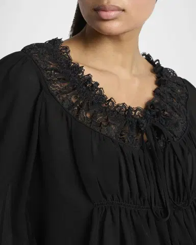 Chloe Ruched Lace Silk Peasant Blouse | Thumbnail 5 Chloe Ruched Lace Silk Peasant Blouse | Thumbnail 5