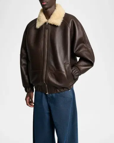 Jacquemus Men's Leather and Shearling Bomber Jacket | Thumbnail 4 Jacquemus Men's Leather and Shearling Bomber Jacket | Thumbnail 4