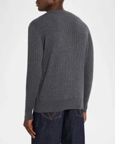Bottega Veneta Men's Ribbed Wool Cardigan with Leather Buttons | Thumbnail 3 Bottega Veneta Men's Ribbed Wool Cardigan with Leather Buttons | Thumbnail 3