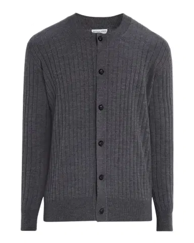 Bottega Veneta Men's Ribbed Wool Cardigan with Leather Buttons | Thumbnail 1 Bottega Veneta Men's Ribbed Wool Cardigan with Leather Buttons | Thumbnail 1