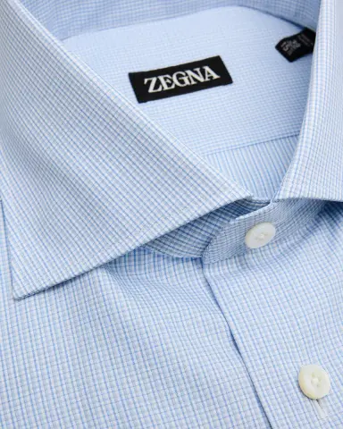 ZEGNA Men 's Cotton Micro-Check Spread Collar Dress Shirt | Thumbnail 2 ZEGNA Men 's Cotton Micro-Check Spread Collar Dress Shirt | Thumbnail 2