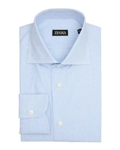 ZEGNA Men 's Cotton Micro-Check Spread Collar Dress Shirt | Thumbnail 1 ZEGNA Men 's Cotton Micro-Check Spread Collar Dress Shirt | Thumbnail 1
