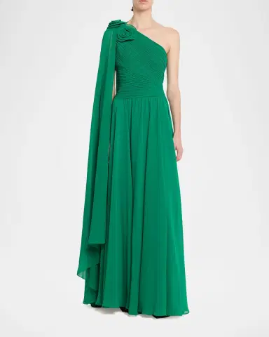 Rickie Freeman for Teri Jon Pleated Cape-Sleeve Chiffon Gown | Thumbnail 2 Rickie Freeman for Teri Jon Pleated Cape-Sleeve Chiffon Gown | Thumbnail 2