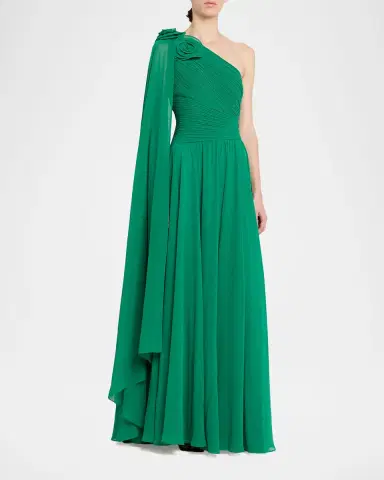 Rickie Freeman for Teri Jon Pleated Cape-Sleeve Chiffon Gown | Thumbnail 4 Rickie Freeman for Teri Jon Pleated Cape-Sleeve Chiffon Gown | Thumbnail 4