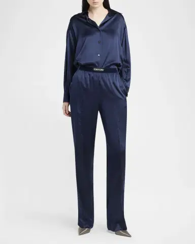 Tom Ford Logo-Banded Silk PJ Pants | Thumbnail 2 Tom Ford Logo-Banded Silk PJ Pants | Thumbnail 2