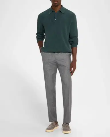Kiton Men 's Wool Twill Flat-Front Trousers | Thumbnail 2 Kiton Men 's Wool Twill Flat-Front Trousers | Thumbnail 2