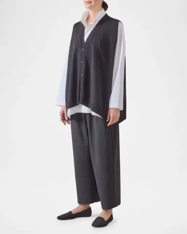 Eskandar Plain Cashmere A-Line Sleeveless V-Neck Cardigan (Mid Plus Length) | Thumbnail 2 Eskandar Plain Cashmere A-Line Sleeveless V-Neck Cardigan (Mid Plus Length) | Thumbnail 2