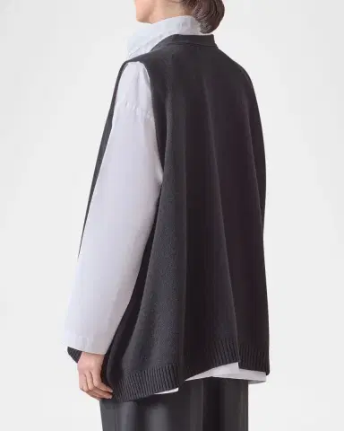 Eskandar Plain Cashmere A-Line Sleeveless V-Neck Cardigan (Mid Plus Length) | Thumbnail 3 Eskandar Plain Cashmere A-Line Sleeveless V-Neck Cardigan (Mid Plus Length) | Thumbnail 3