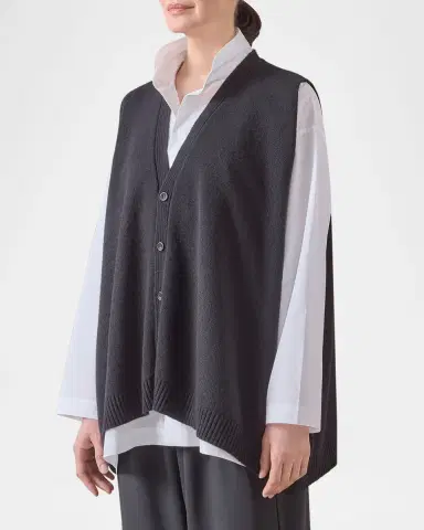 Eskandar Plain Cashmere A-Line Sleeveless V-Neck Cardigan (Mid Plus Length) | Thumbnail 4 Eskandar Plain Cashmere A-Line Sleeveless V-Neck Cardigan (Mid Plus Length) | Thumbnail 4