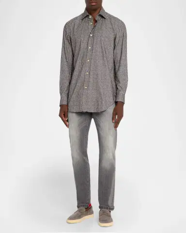 Kiton Men's Cotton Houndstooth Classic-Fit Sport Shirt | Thumbnail 2 Kiton Men's Cotton Houndstooth Classic-Fit Sport Shirt | Thumbnail 2