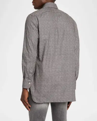 Kiton Men's Cotton Houndstooth Classic-Fit Sport Shirt | Thumbnail 3 Kiton Men's Cotton Houndstooth Classic-Fit Sport Shirt | Thumbnail 3