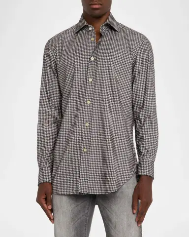 Kiton Men's Cotton Houndstooth Classic-Fit Sport Shirt | Thumbnail 4 Kiton Men's Cotton Houndstooth Classic-Fit Sport Shirt | Thumbnail 4