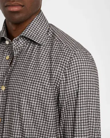 Kiton Men's Cotton Houndstooth Classic-Fit Sport Shirt | Thumbnail 5 Kiton Men's Cotton Houndstooth Classic-Fit Sport Shirt | Thumbnail 5