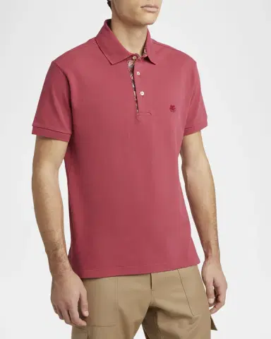 Etro Men 's Cotton Logo-Embroidered Polo Shirt | Thumbnail 4 Etro Men 's Cotton Logo-Embroidered Polo Shirt | Thumbnail 4
