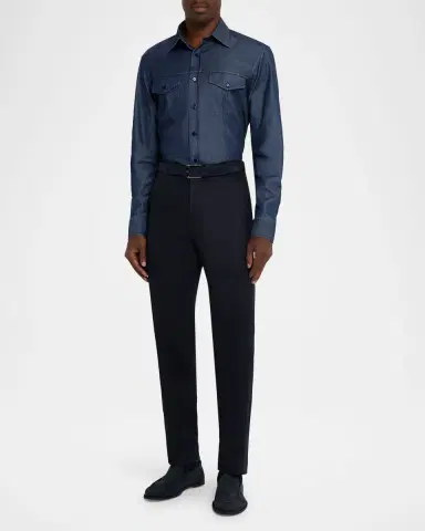 Stefano Ricci Men's Cotton and Silk Denim Button-Down Shirt | Thumbnail 2 Stefano Ricci Men's Cotton and Silk Denim Button-Down Shirt | Thumbnail 2