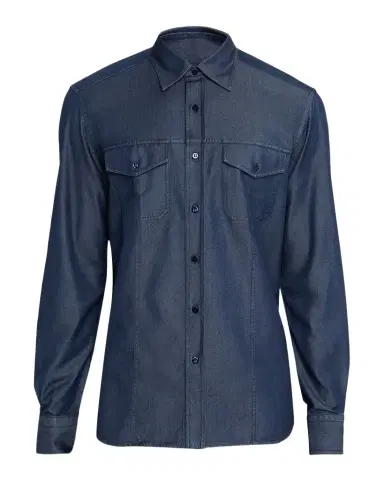 Stefano Ricci Men's Cotton and Silk Denim Button-Down Shirt | Thumbnail 1 Stefano Ricci Men's Cotton and Silk Denim Button-Down Shirt | Thumbnail 1